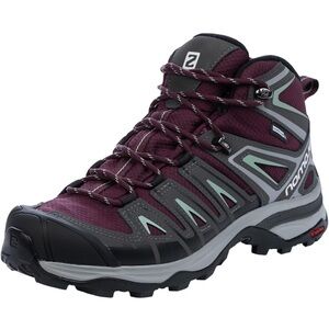 Salomon Women's Burgundy and Gray Lace-Up Hiking Boot with Mint Accents